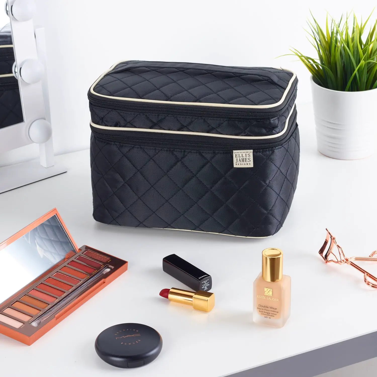 Black Tall Cosmetic Bag  for Makeup  Storage Ellis James 